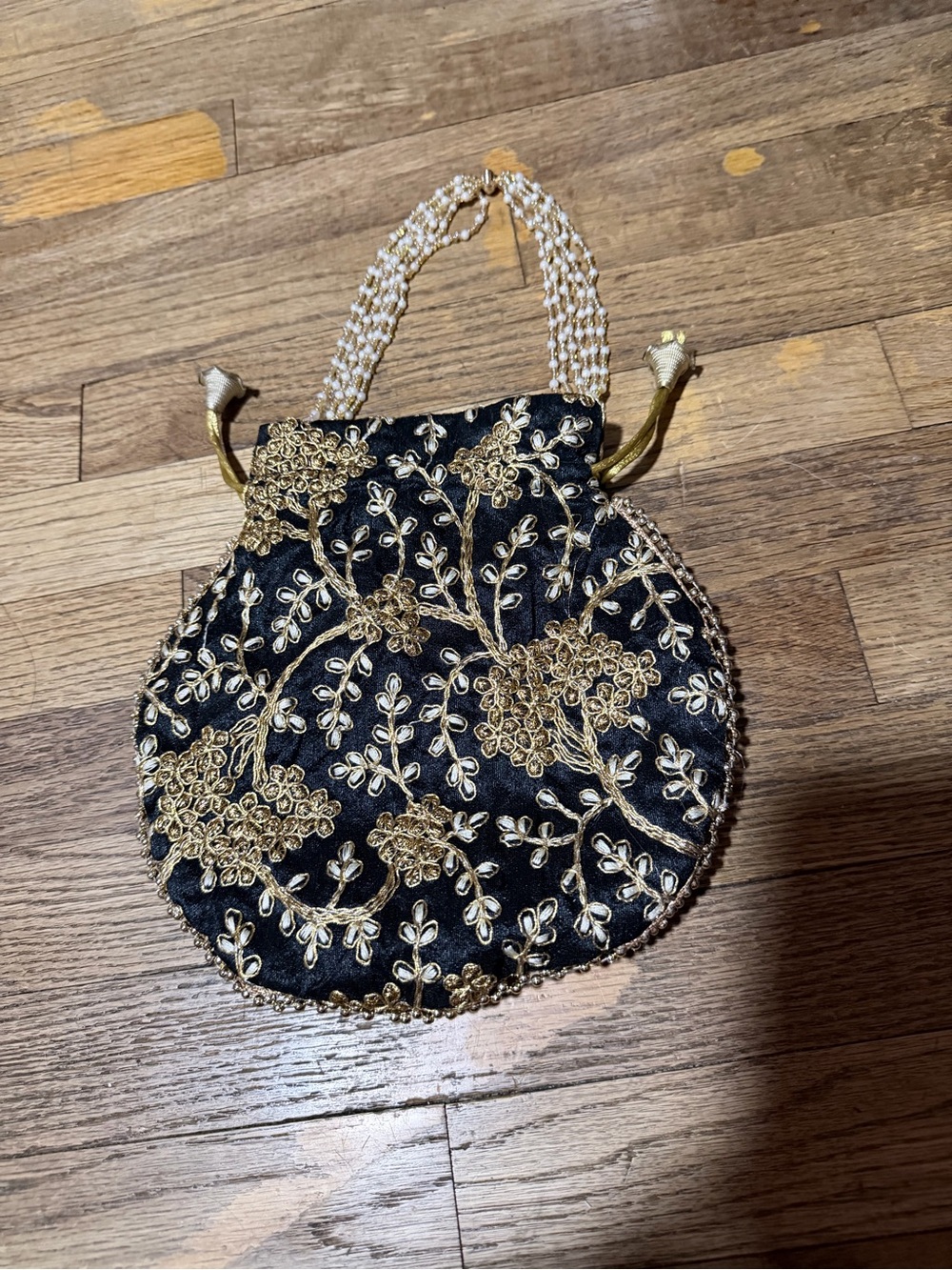 Embroidered Black & Gold Evening Potli Bag
